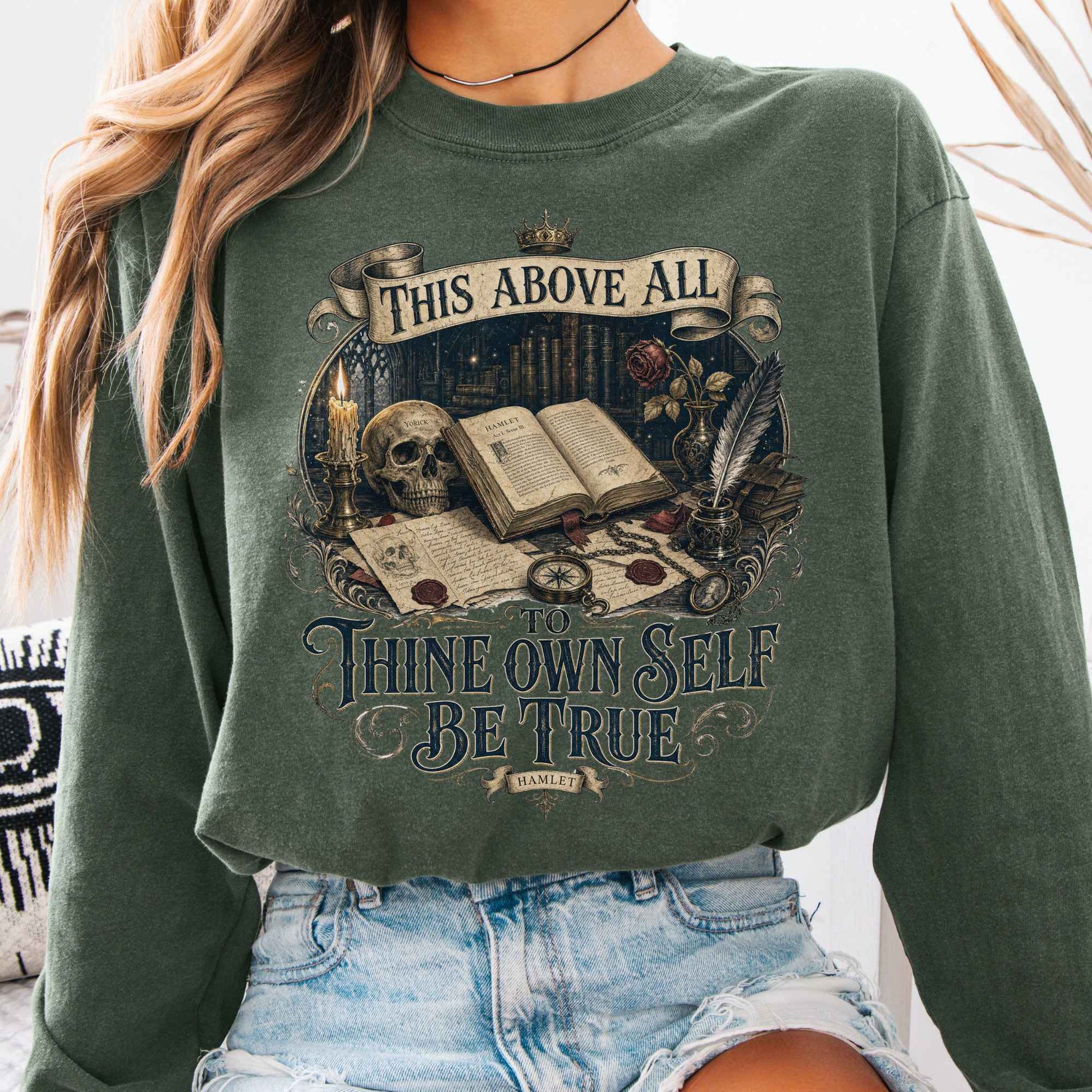 Long-sleeve Hemp / S To Thine Own Self Be True Hamlet Shakespeare Long Sleeve The Mystic Eden