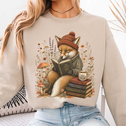 Sweatshirt Sand / S The Woodland Reader Fox Crewneck Sweatshirt The Mystic Eden