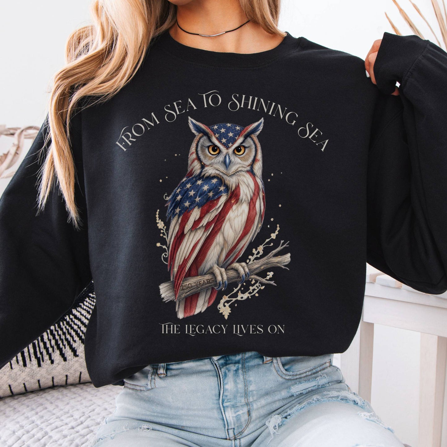 Sweatshirt Black / S The Legacy Lives On America 250 Owl Crewneck Sweatshirt The Mystic Eden