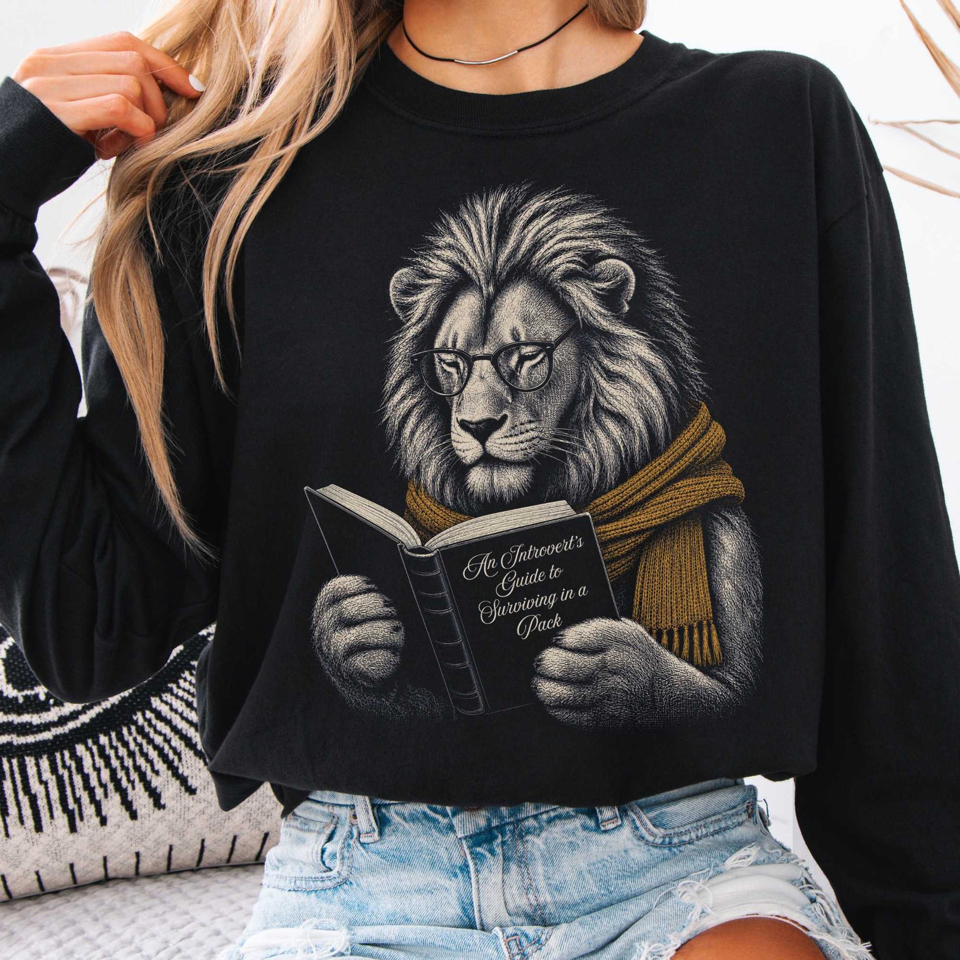 Long-sleeve Black / S Introvert's Guide to Surviving in a Pack Lion Reader Long Sleeve The Mystic Eden