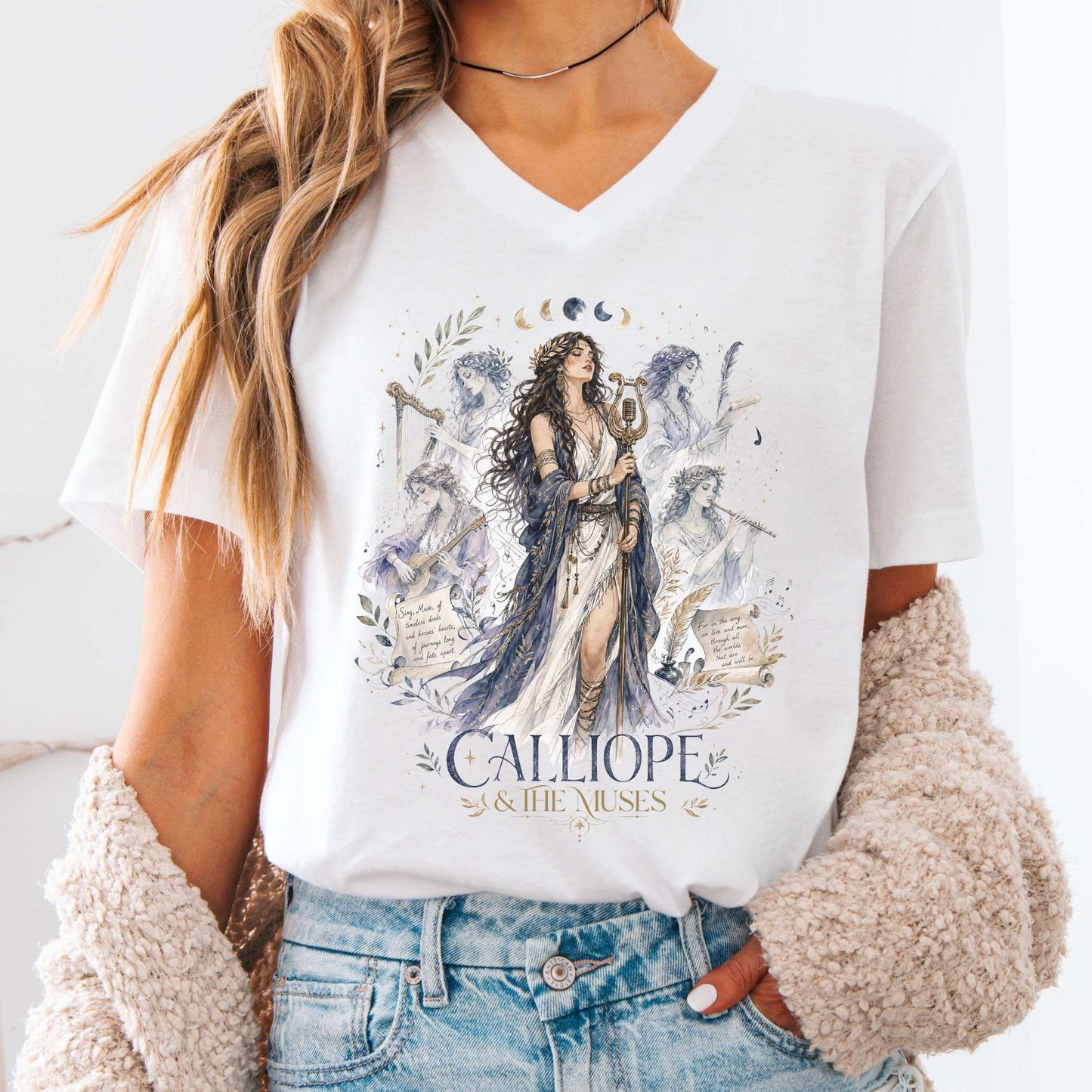 V-neck White / S Calliope & The Muses Mythology V-Neck The Mystic Eden
