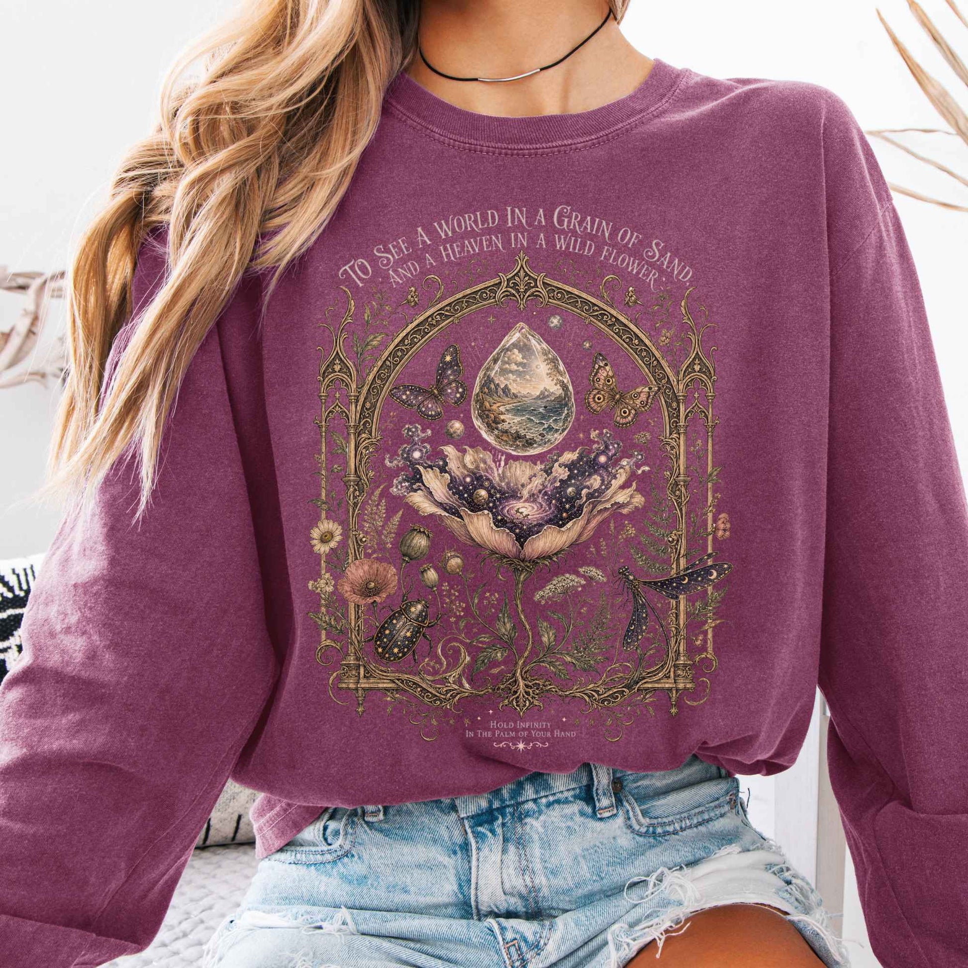 Long-sleeve Berry / S To See a World in a Grain of Sand William Blake Literary Long Sleeve The Mystic Eden