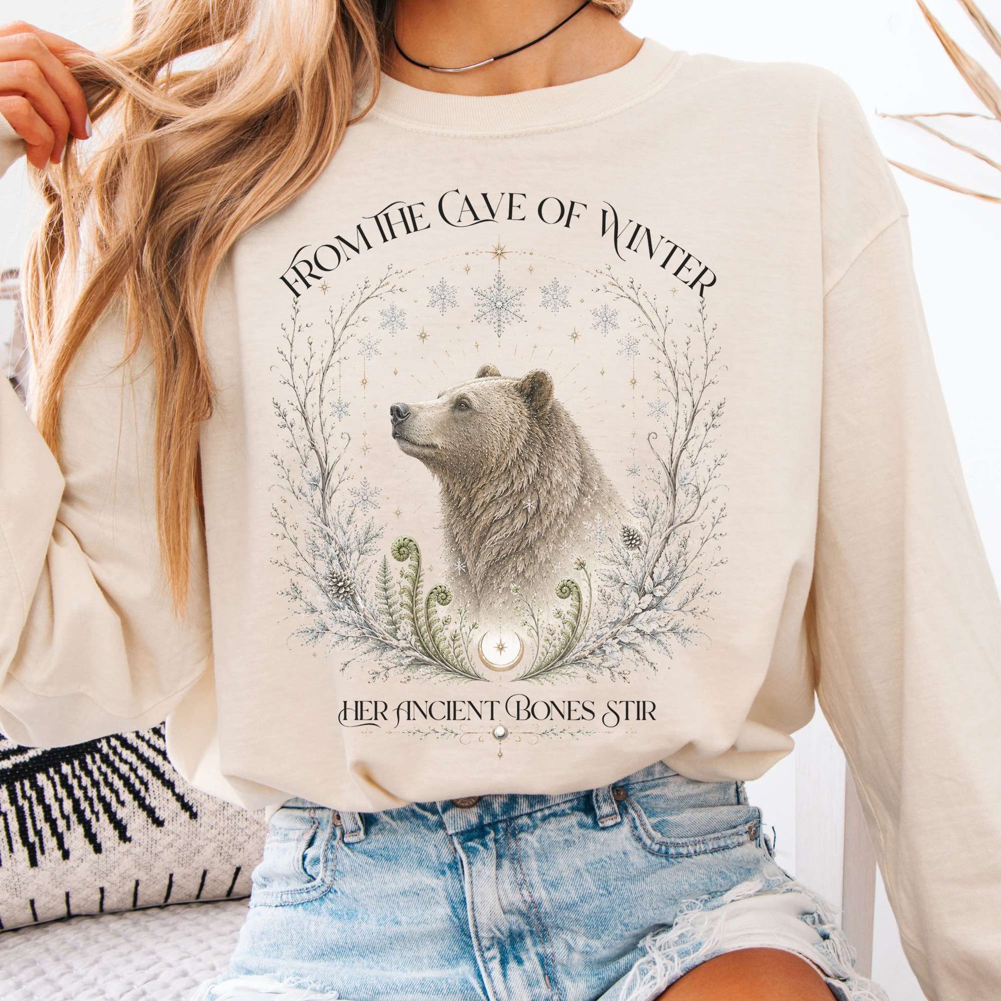 Long-sleeve Ivory / S From the Cave of Winter Her Ancient Bones Stir Long Sleeve The Mystic Eden