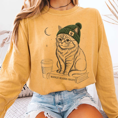 Long-sleeve Mustard / S Moonlit Readers Society Cat Long Sleeve The Mystic Eden