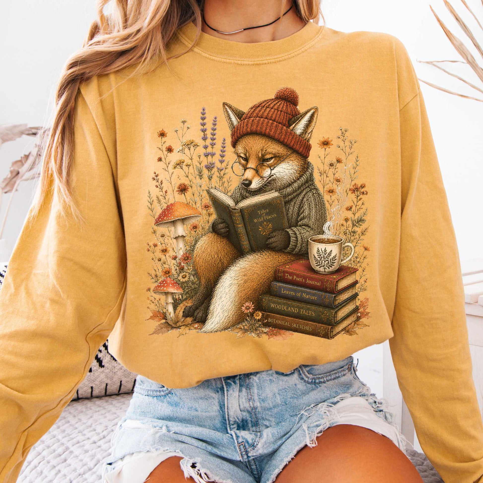 Long-sleeve Mustard / S The Woodland Reader Fox Long Sleeve The Mystic Eden