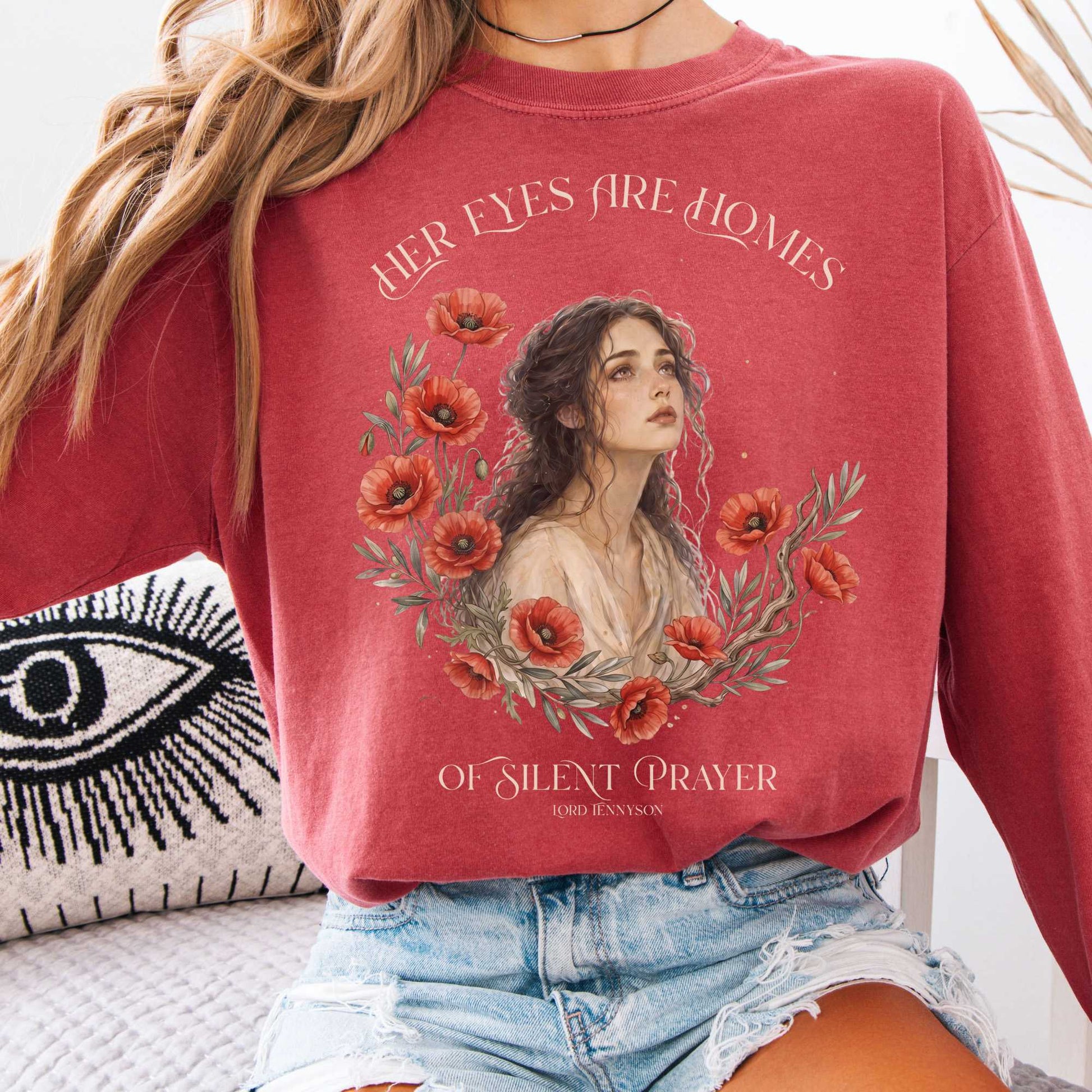 Long-sleeve Crimson / S Her Eyes Are Homes of Silent Prayer Lord Tennyson Long Sleeve The Mystic Eden