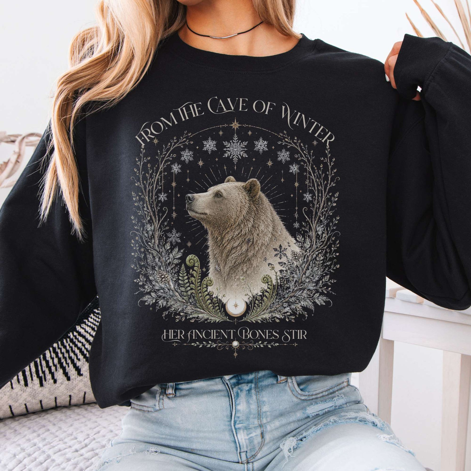 Sweatshirt Black / S From the Cave of Winter Her Ancient Bones Stir Crewneck Sweatshirt The Mystic Eden