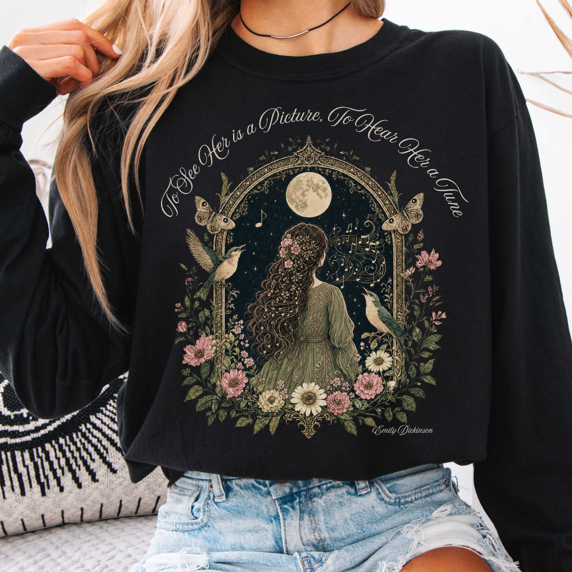 Long-sleeve Black / S To See Her Is a Picture, To Hear Her a Tune Dickinson Long Sleeve The Mystic Eden