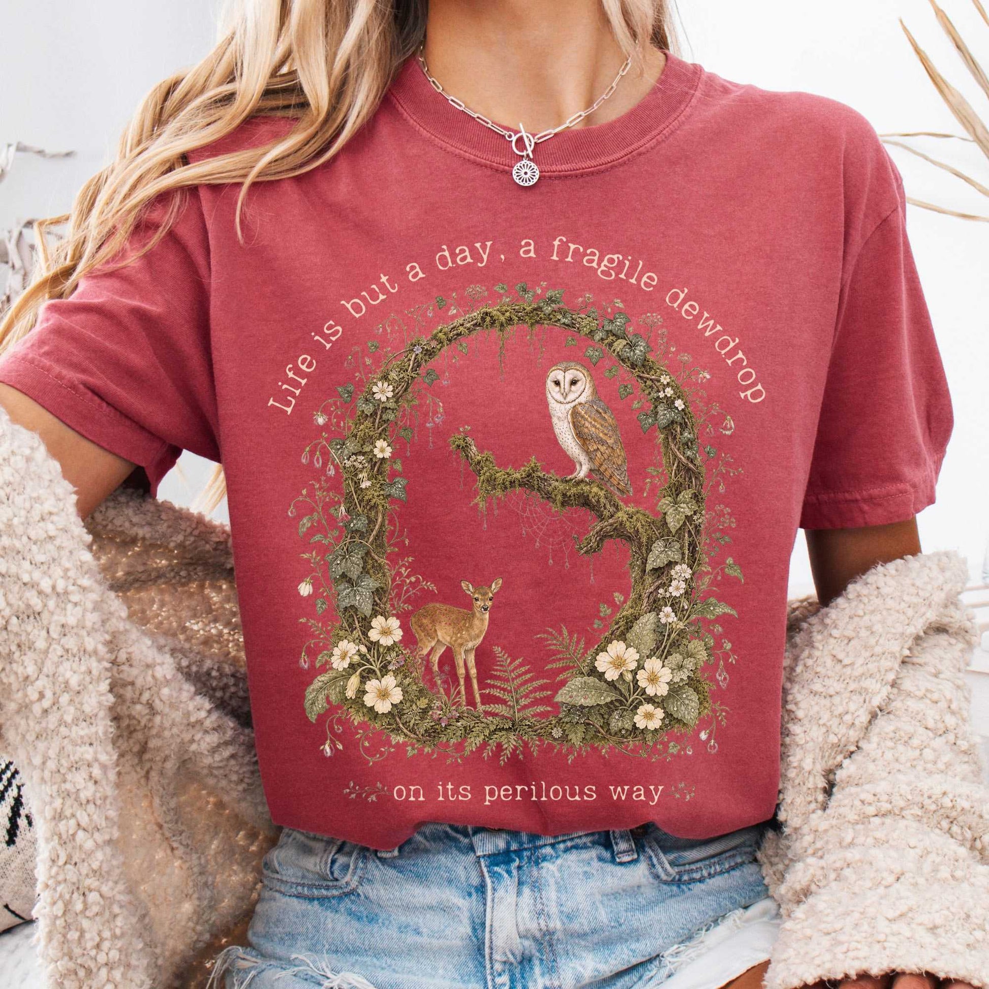 T-Shirt Crimson / S Life Is But a Day, a Fragile Dewdrop John Keats T-Shirt The Mystic Eden