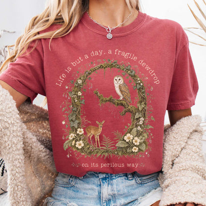 T-Shirt Crimson / S Life Is But a Day, a Fragile Dewdrop John Keats T-Shirt The Mystic Eden
