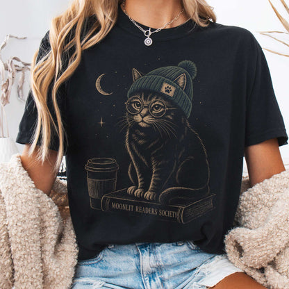 T-Shirt Black / S Moonlit Readers Society Cat T-Shirt The Mystic Eden