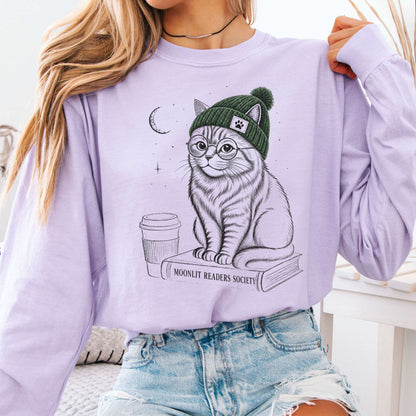 Long-sleeve Orchid / S Moonlit Readers Society Cat Long Sleeve The Mystic Eden