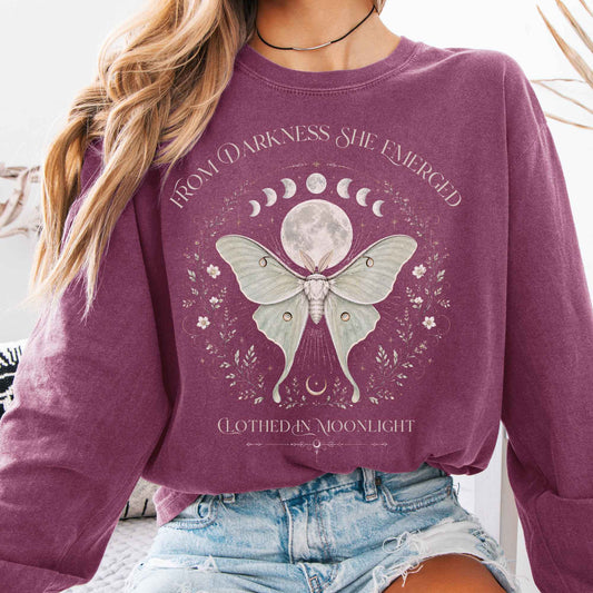 Long-sleeve Berry / S From Darkness She Emerged Clothed in Moonlight Long Sleeve The Mystic Eden