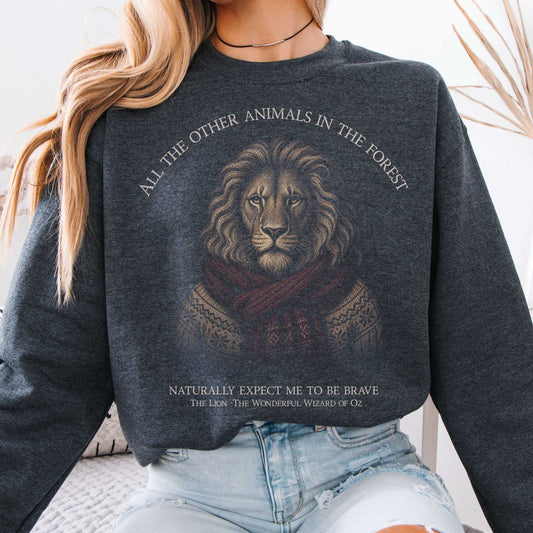 Sweatshirt Dark Heather / S All the Other Animals in the Forest Lion Oz Crewneck Sweatshirt The Mystic Eden