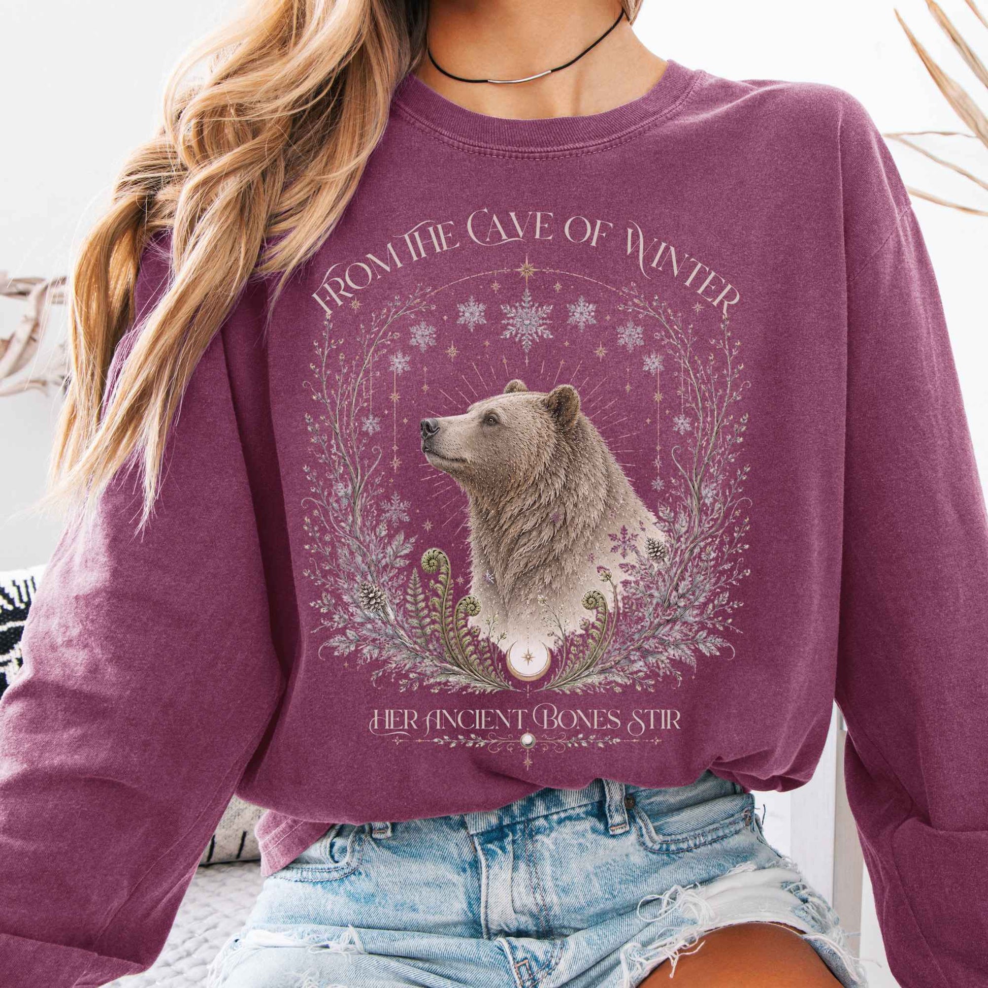 Long-sleeve Berry / S From the Cave of Winter Her Ancient Bones Stir Long Sleeve The Mystic Eden