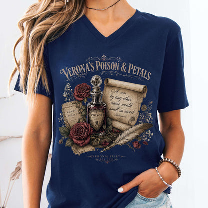 V-neck Navy / S Shakespeare's Verona's Poison & Petals Romeo & Juliet V-Neck The Mystic Eden