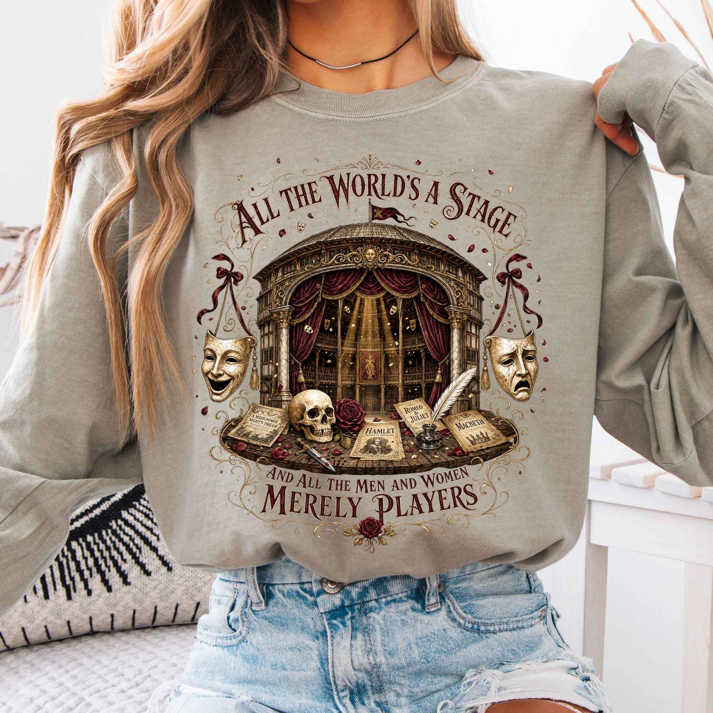 Long-sleeve Sandstone / S All the World's a Stage Shakespeare Long Sleeve The Mystic Eden