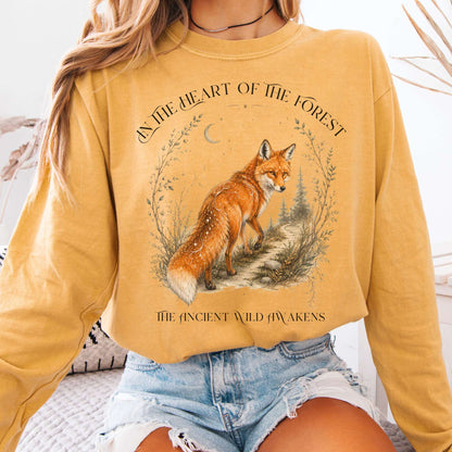 Long-sleeve Mustard / S In the Heart of the Forest The Ancient Wild Awakens Fox Long Sleeve The Mystic Eden