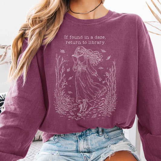 Long-sleeve Berry / S If Found in a Daze, Return to Library Long Sleeve The Mystic Eden