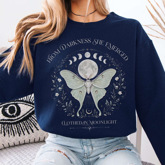 Sweatshirt Navy / S From Darkness She Emerged Clothed in Moonlight Crewneck Sweatshirt The Mystic Eden