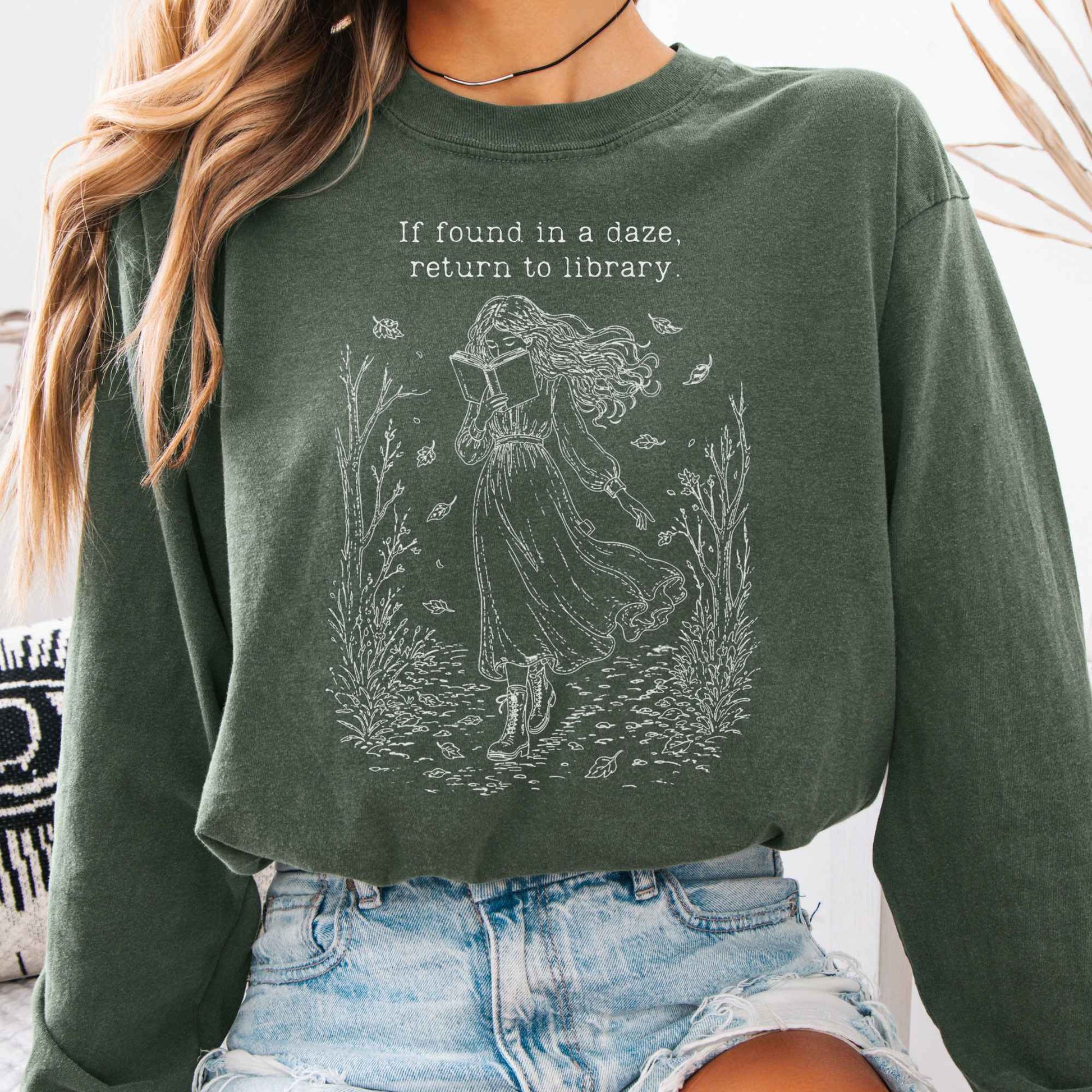 Long-sleeve Hemp / S If Found in a Daze, Return to Library Long Sleeve The Mystic Eden