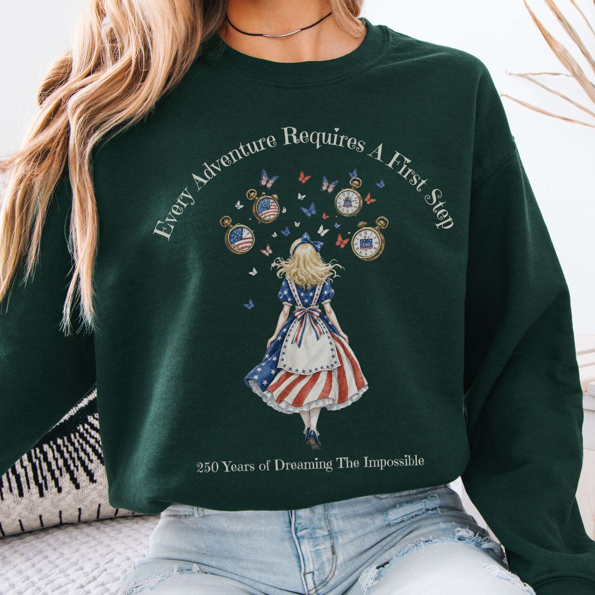 Sweatshirt Forest Green / S 250 Years of Dreaming the Impossible American Alice Crewneck Sweatshirt The Mystic Eden