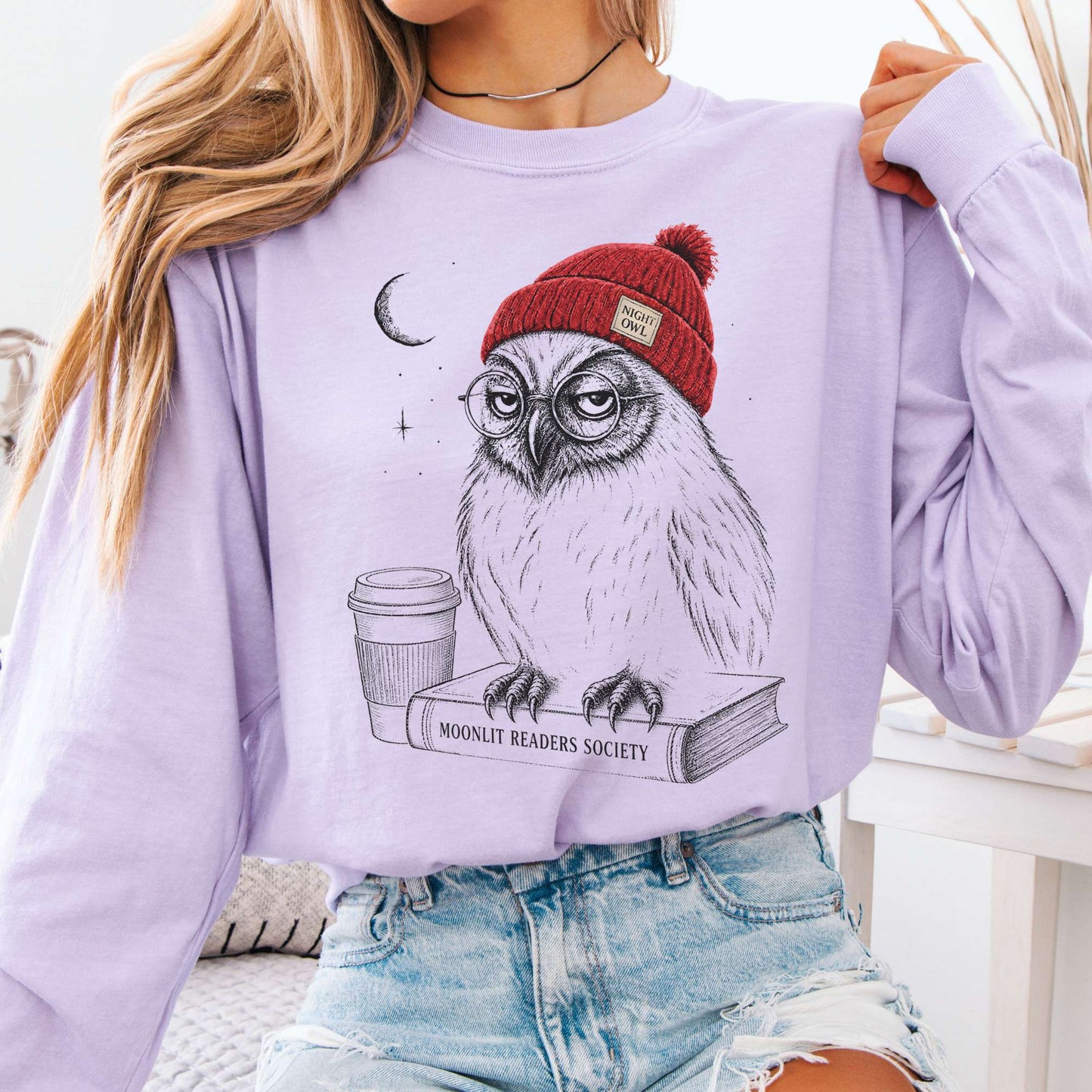 Long-sleeve Orchid / S Moonlit Readers Society Night Owl Long Sleeve The Mystic Eden