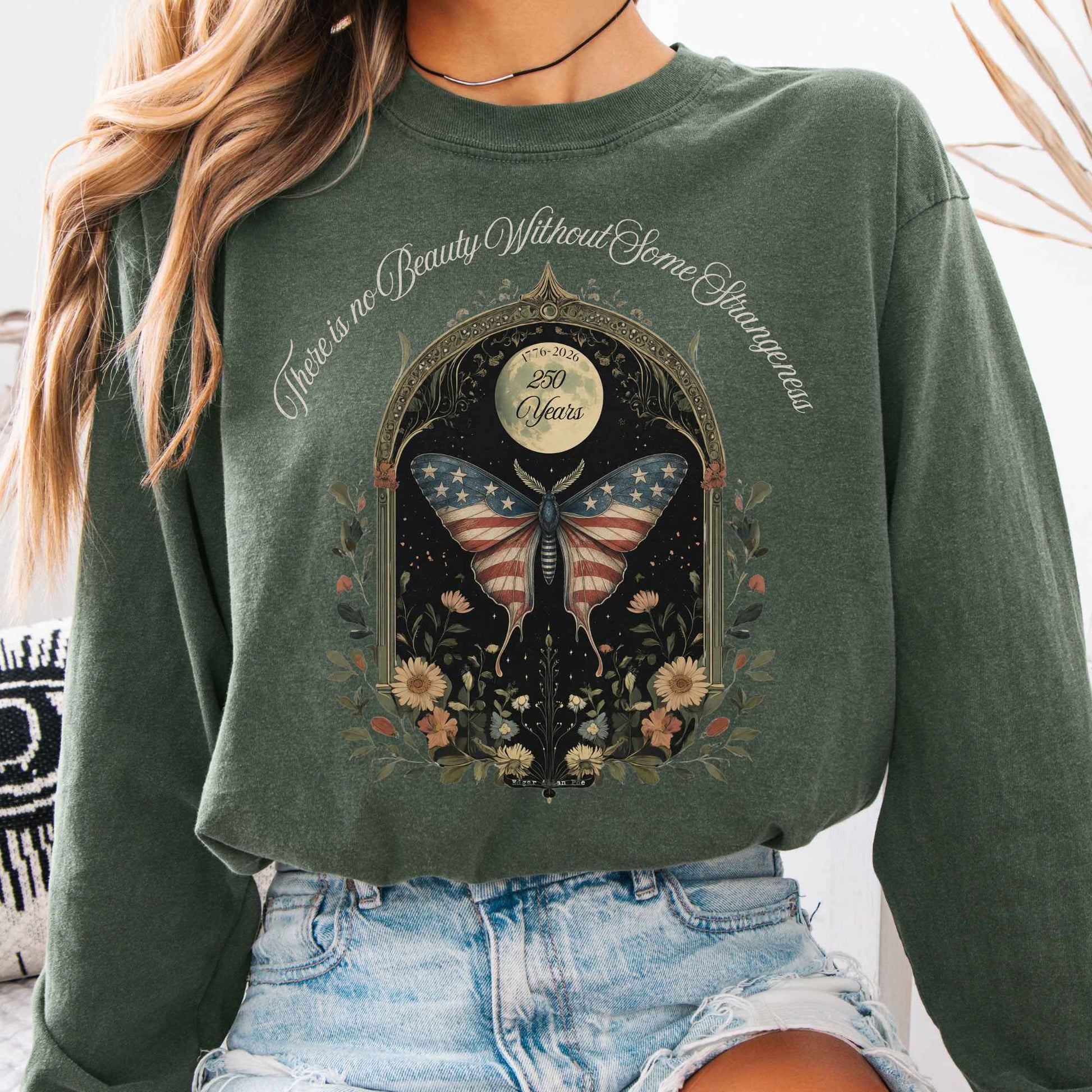 Long-sleeve Hemp / S There Is No Beauty Without Some Strangeness America 250 Long Sleeve The Mystic Eden
