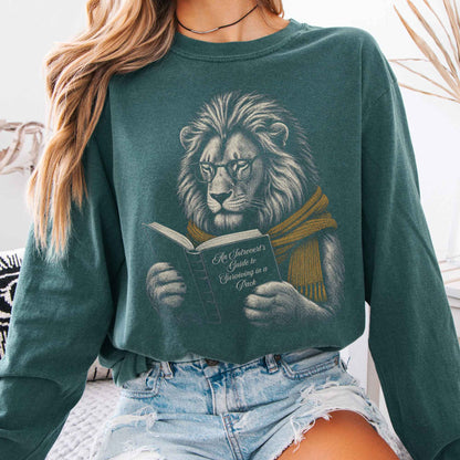 Long-sleeve Blue Spruce / S Introvert's Guide to Surviving in a Pack Lion Reader Long Sleeve The Mystic Eden