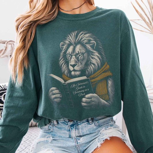 Long-sleeve Blue Spruce / S Introvert's Guide to Surviving in a Pack Lion Reader Long Sleeve The Mystic Eden