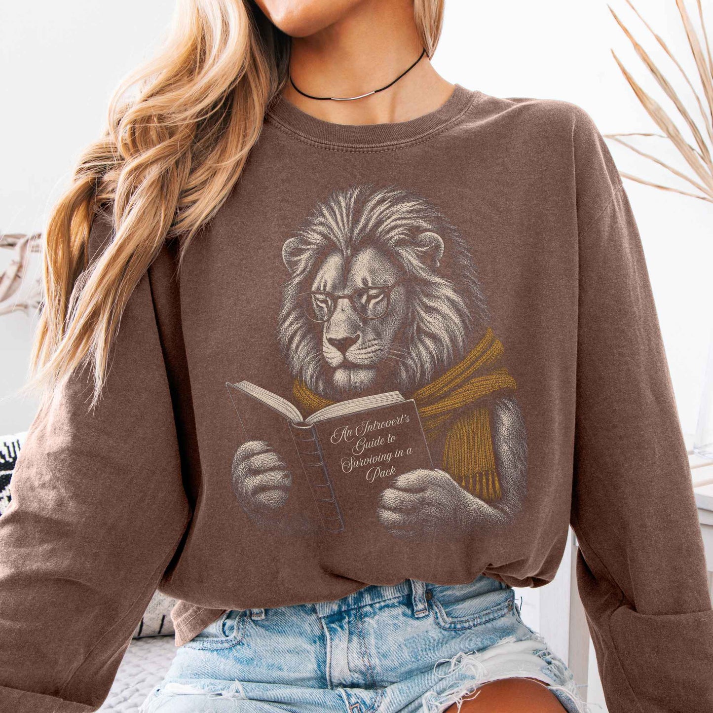 Long-sleeve Espresso / S Introvert's Guide to Surviving in a Pack Lion Reader Long Sleeve The Mystic Eden