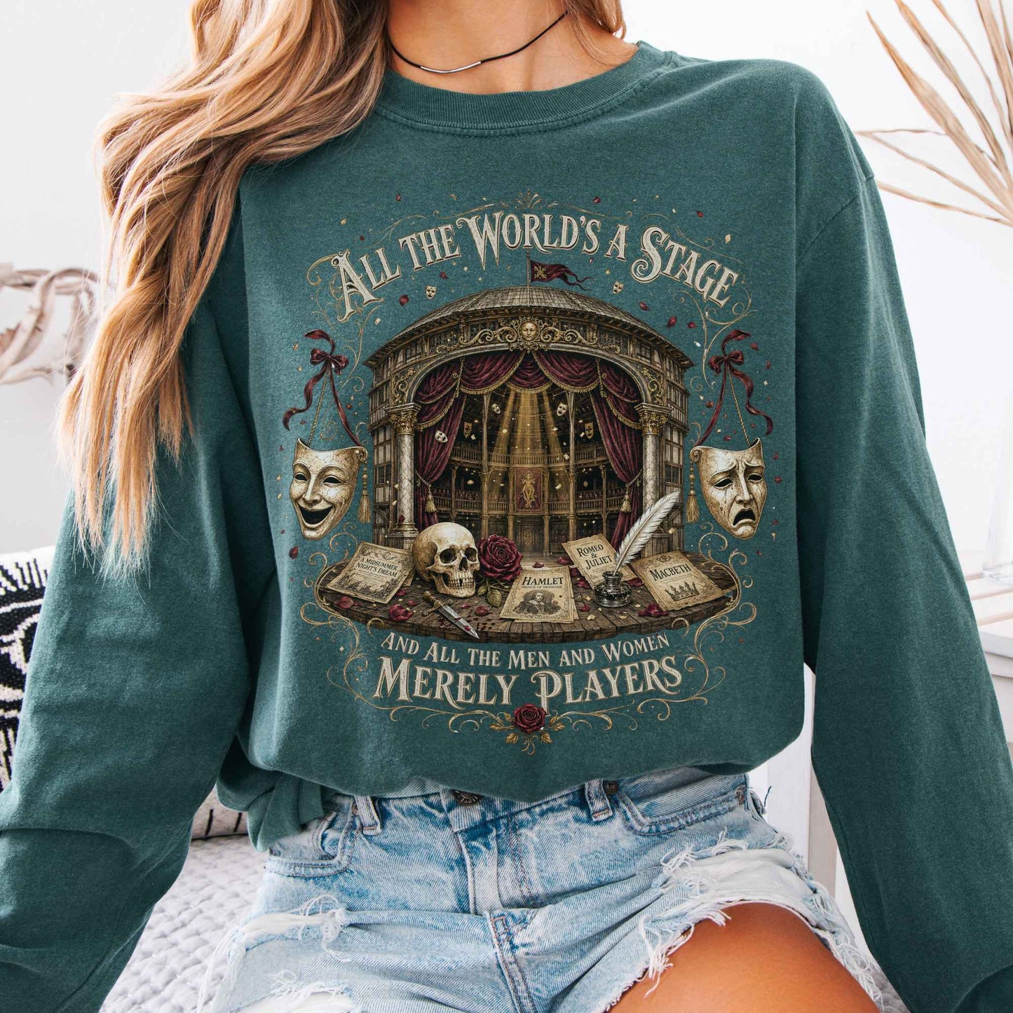Long-sleeve Blue Spruce / S All the World's a Stage Shakespeare Long Sleeve The Mystic Eden