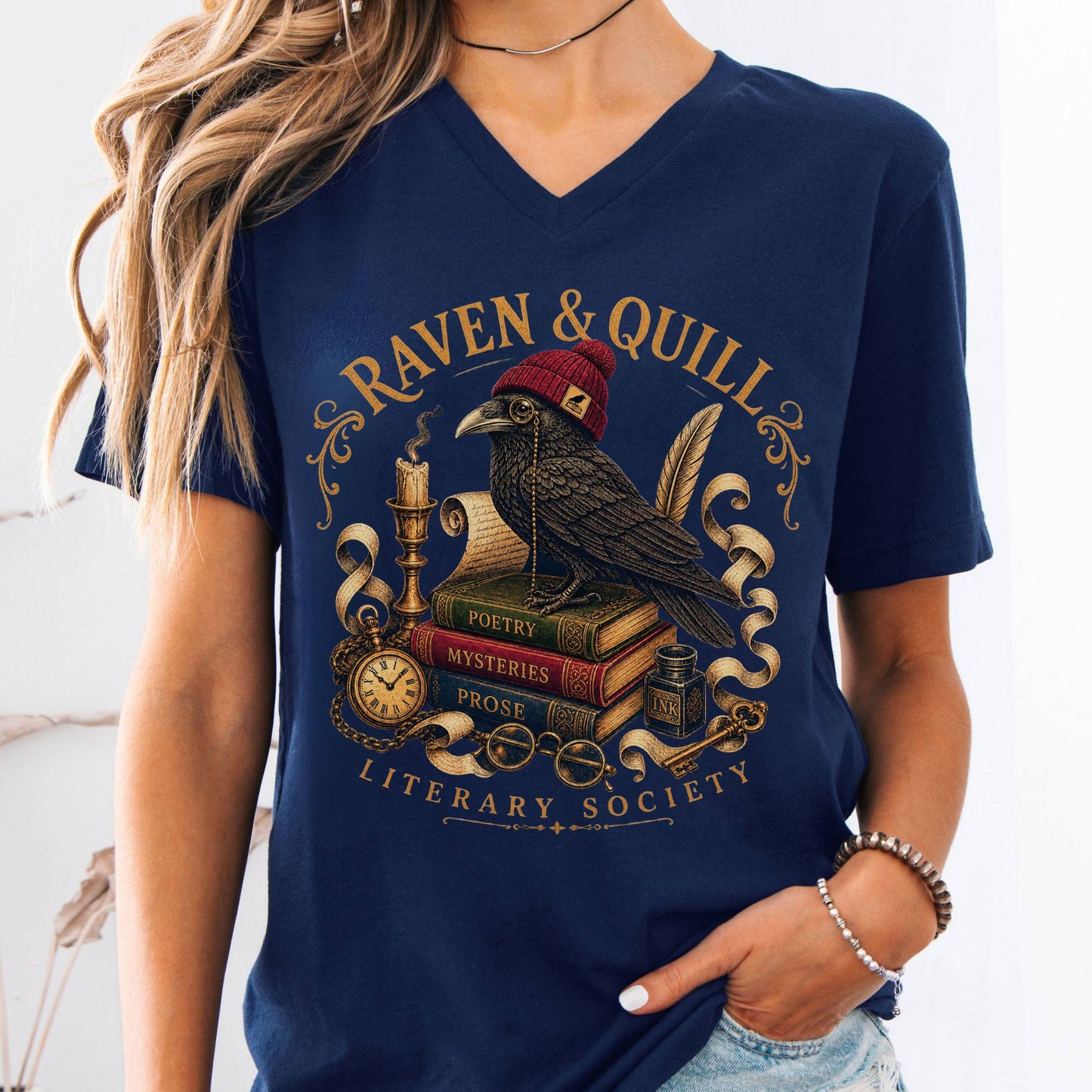 V-neck Navy / S Raven & Quill Literary Society V-Neck The Mystic Eden