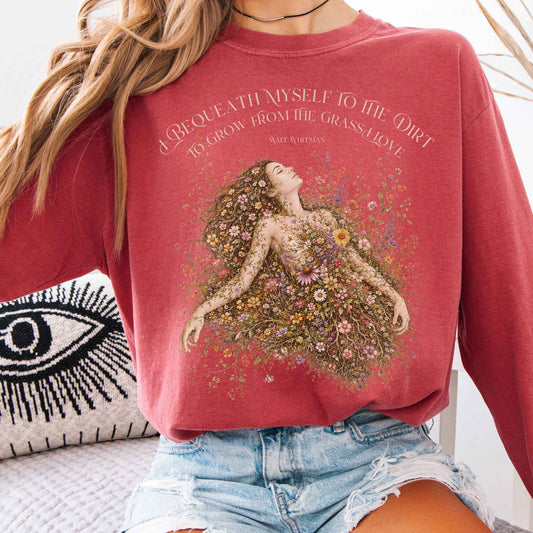 Long-sleeve Crimson / S I Bequeath Myself to the Dirt Walt Whitman Long Sleeve The Mystic Eden