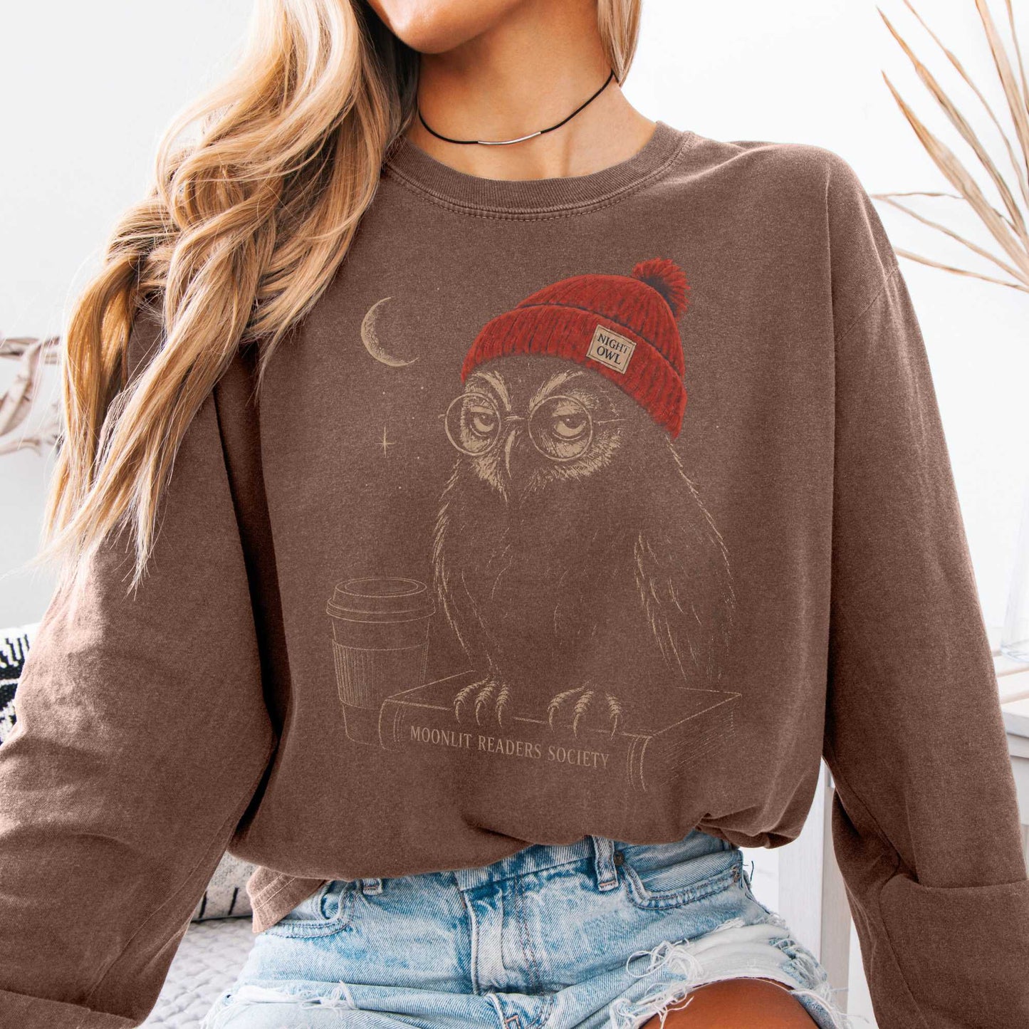 Long-sleeve Espresso / S Moonlit Readers Society Night Owl Long Sleeve The Mystic Eden