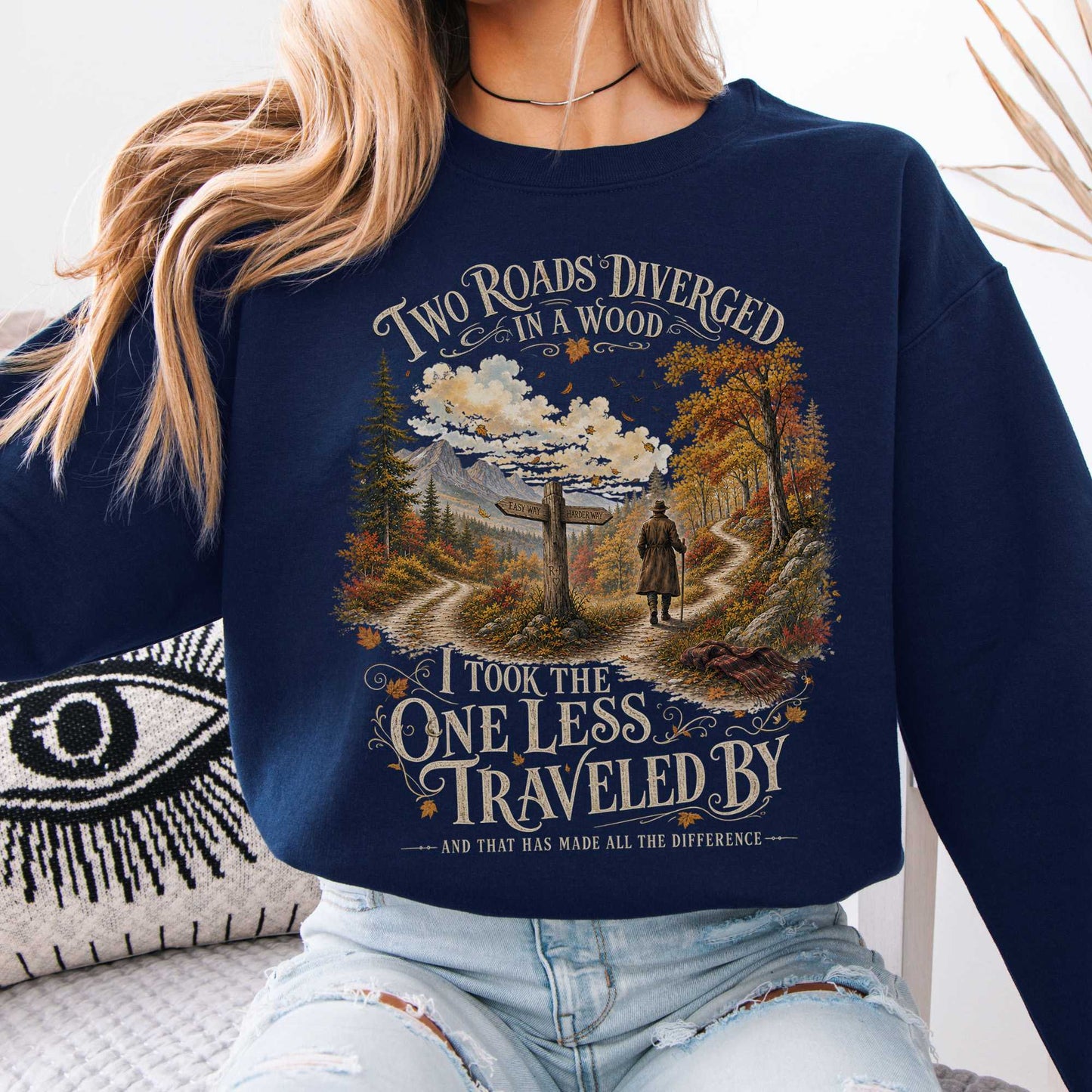 Sweatshirt Navy / S The Road Not Taken Robert Frost Literary Crewneck Sweatshirt The Mystic Eden