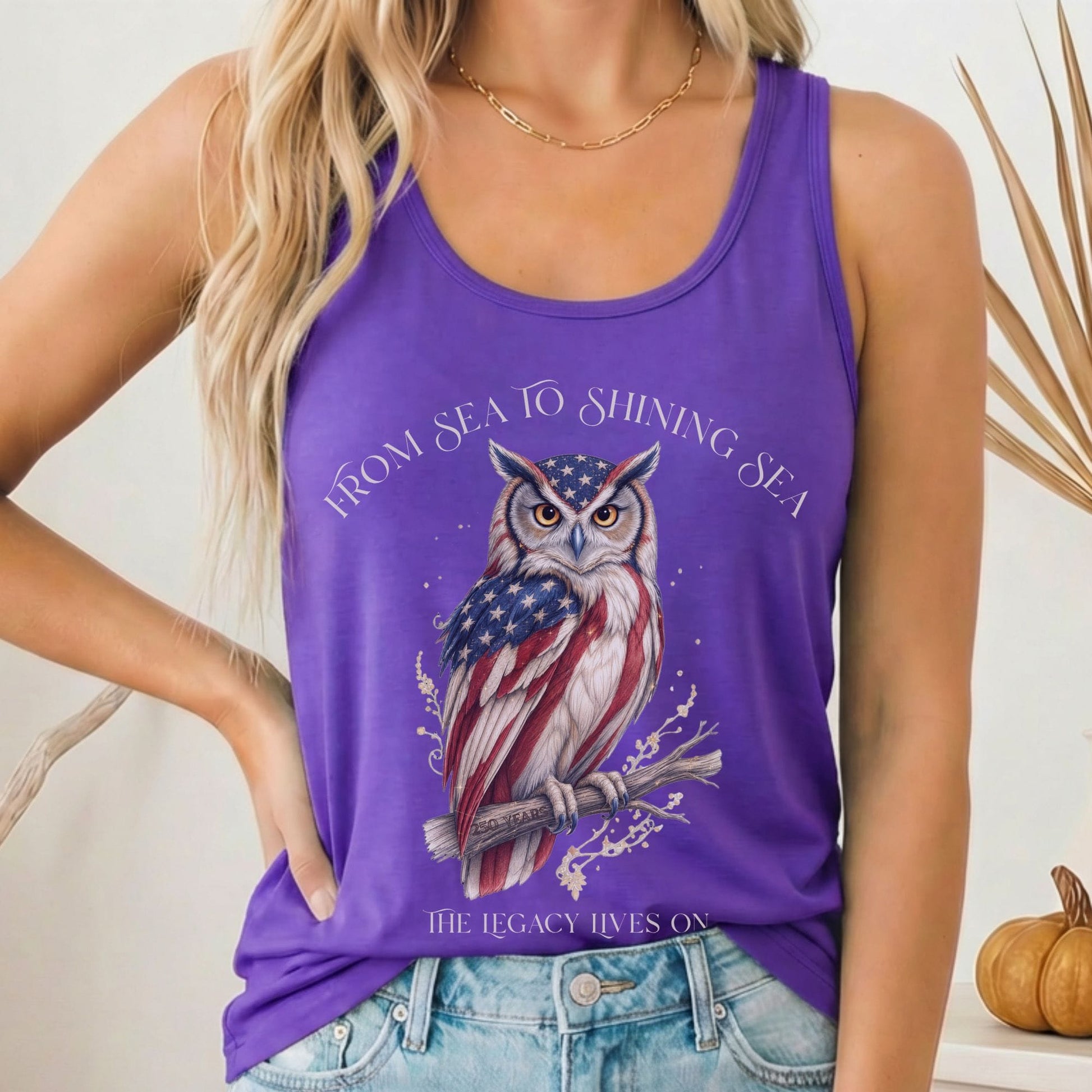 Tank Top Solid Purple Rush / XS The Legacy Lives On America 250 Owl Women's Lightweight Tank Top The Mystic Eden