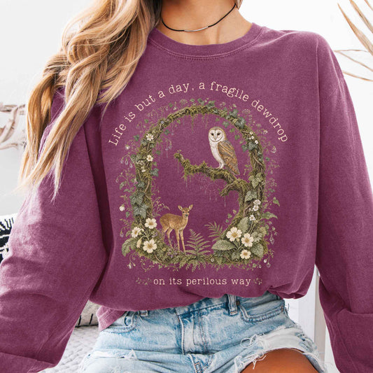 Long-sleeve Berry / S Life Is But a Day, a Fragile Dewdrop John Keats Long Sleeve The Mystic Eden