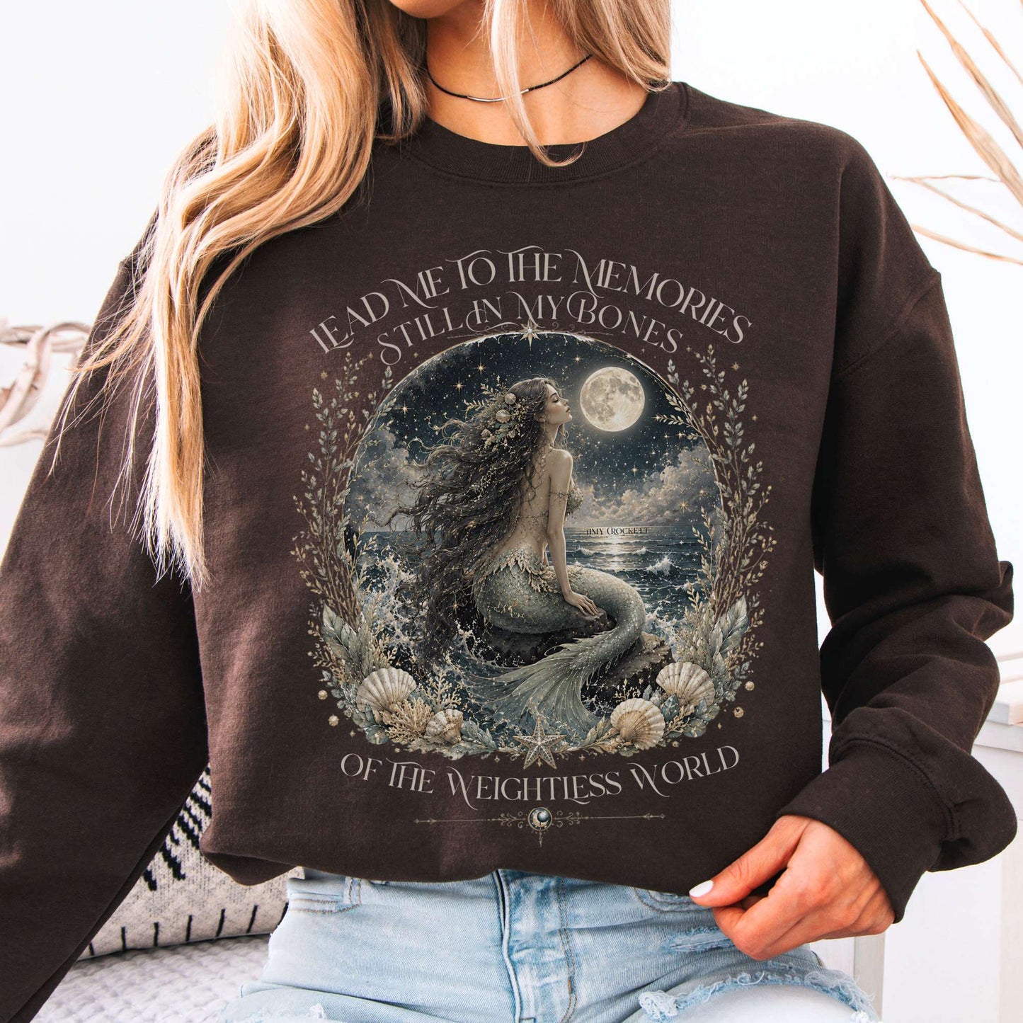 Sweatshirt Dark Chocolate / S A Mermaid's Memories Of The Weightless World Amy Crockett Crewneck Sweatshirt The Mystic Eden