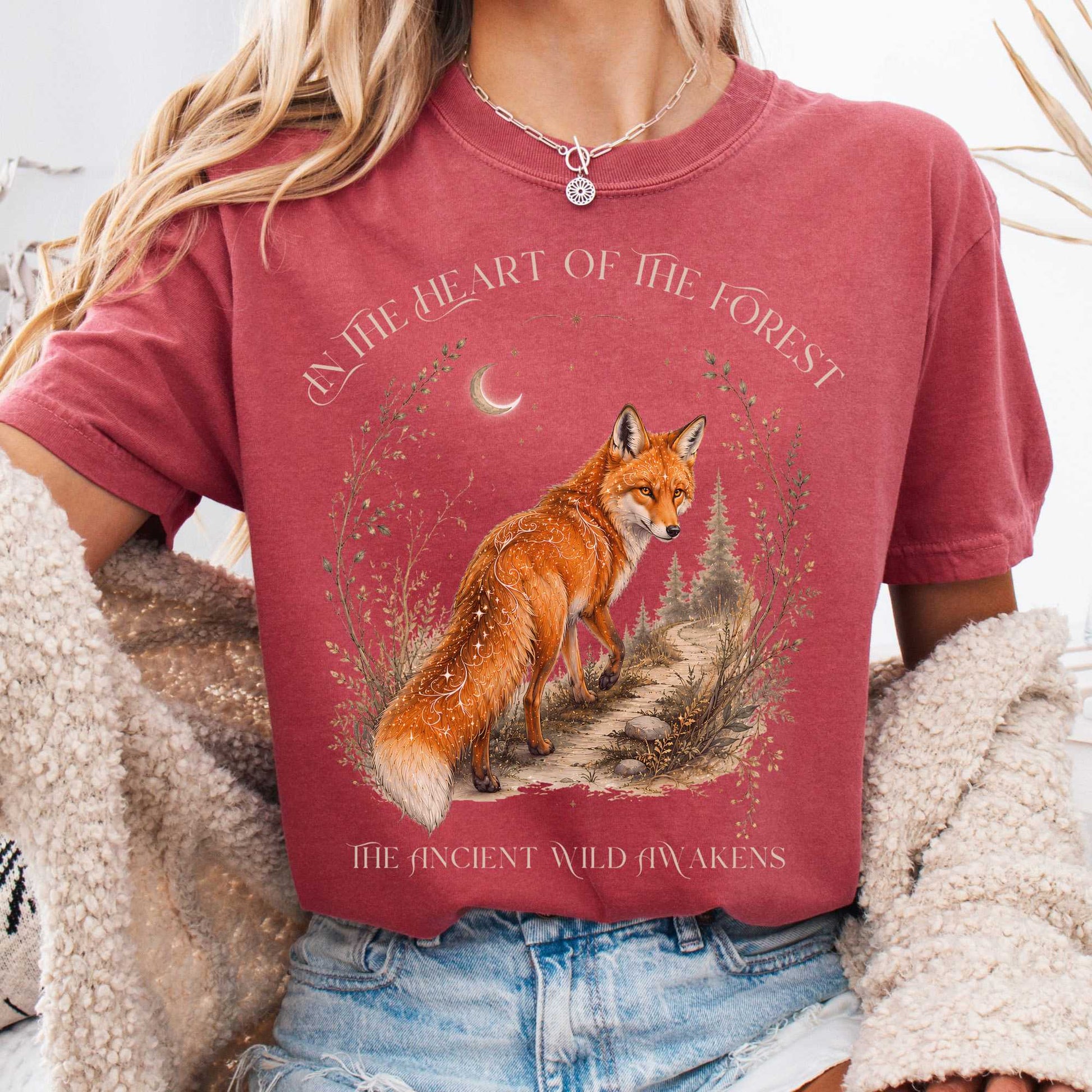 T-Shirt Crimson / S In the Heart of the Forest The Ancient Wild Awakens Fox T-Shirt The Mystic Eden