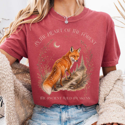 T-Shirt Crimson / S In the Heart of the Forest The Ancient Wild Awakens Fox T-Shirt The Mystic Eden