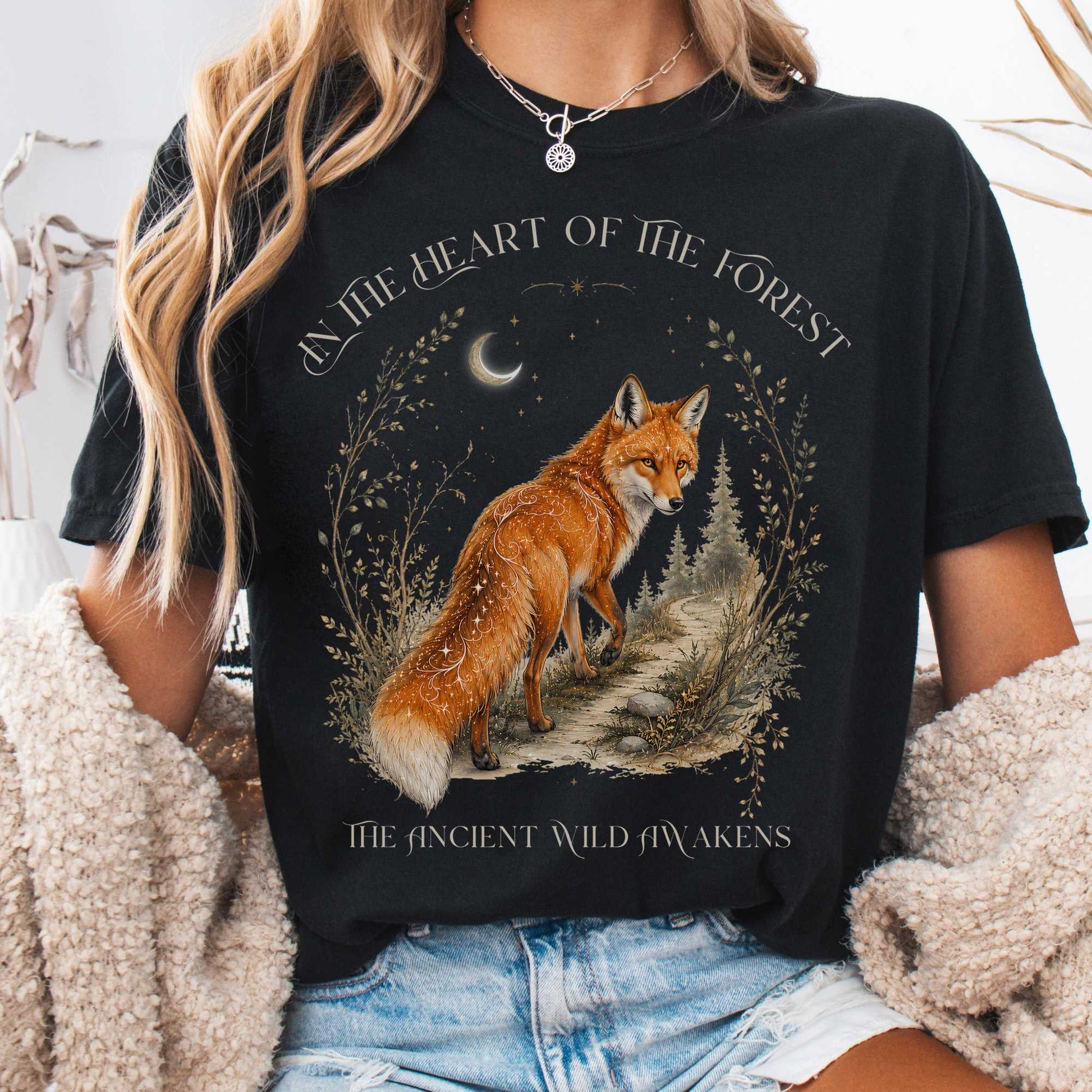T-Shirt Black / S In the Heart of the Forest The Ancient Wild Awakens Fox T-Shirt The Mystic Eden