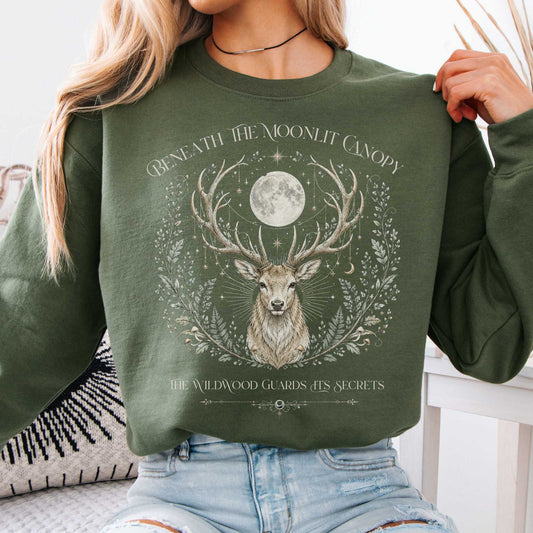 Sweatshirt Military Green / S Beneath the Moonlit Canopy Crewneck Sweatshirt The Mystic Eden