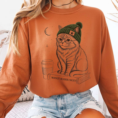 Long-sleeve Yam / S Moonlit Readers Society Cat Long Sleeve The Mystic Eden