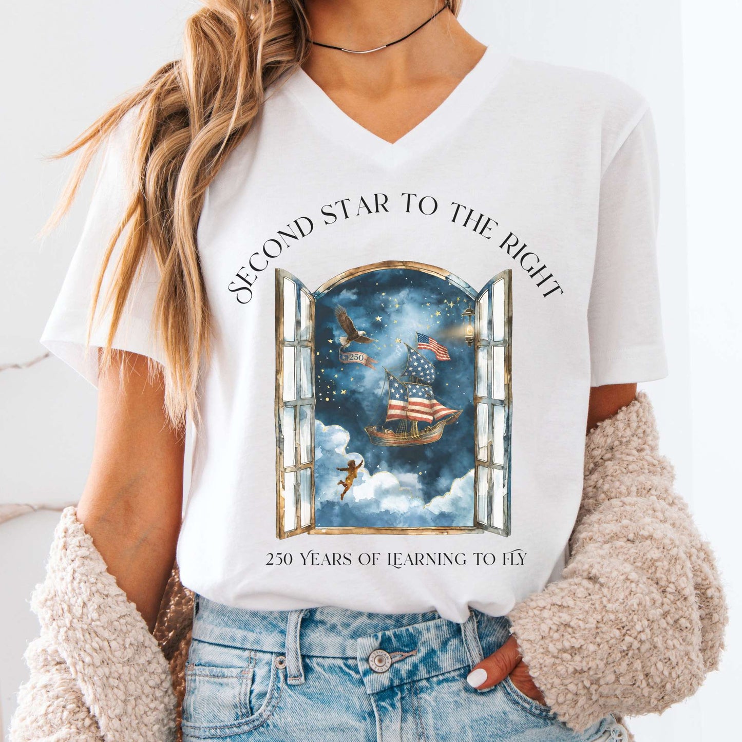 V-neck White / S Second Star to the Right America 250 Commemorative V-Neck The Mystic Eden