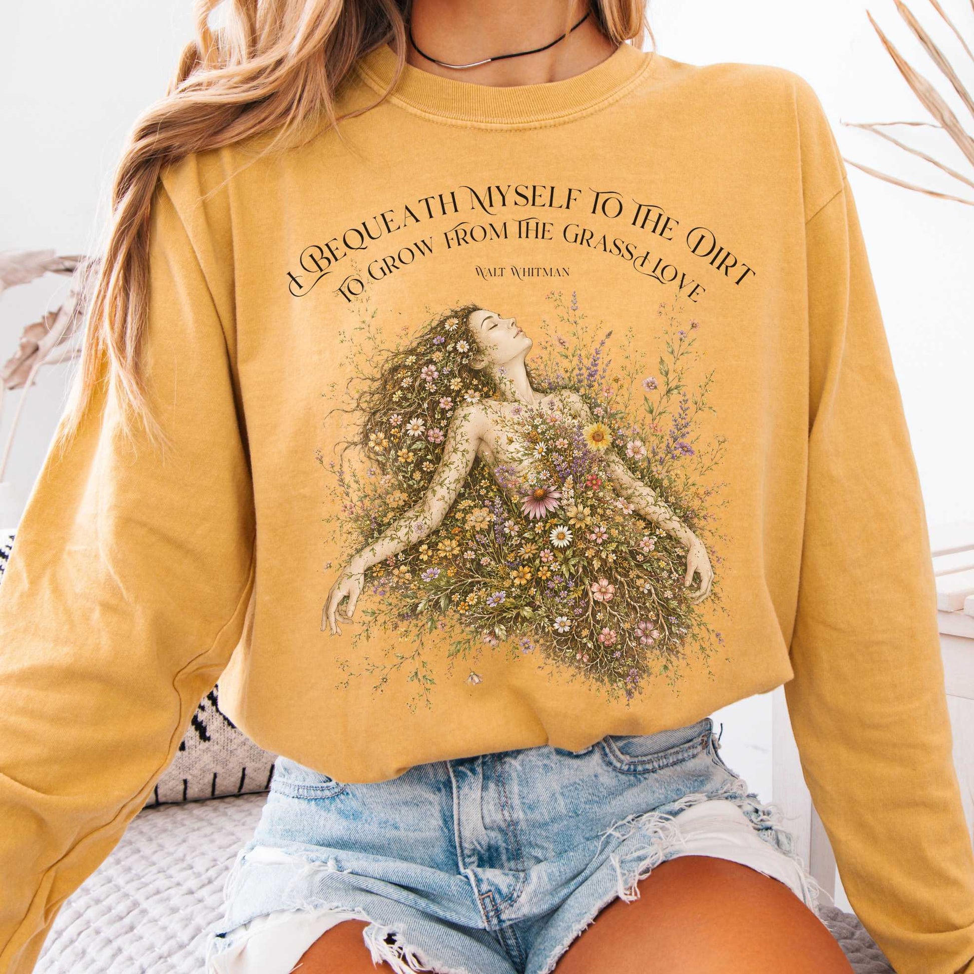 Long-sleeve Mustard / S I Bequeath Myself to the Dirt Walt Whitman Long Sleeve The Mystic Eden