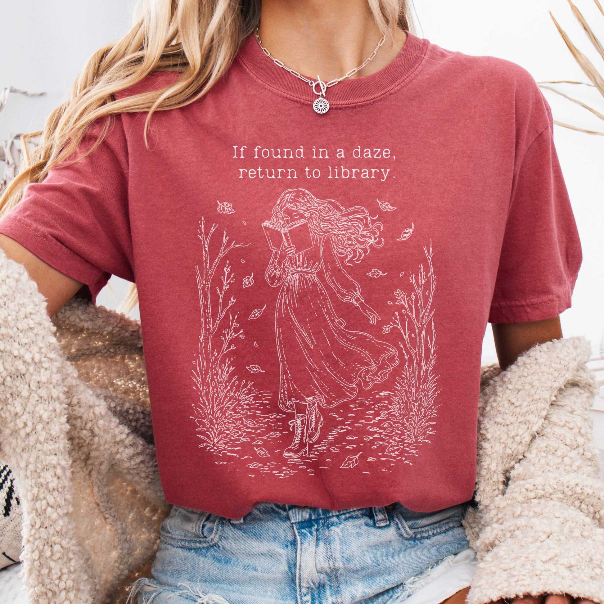 T-Shirt Crimson / S If Found in a Daze, Return to Library T-Shirt The Mystic Eden