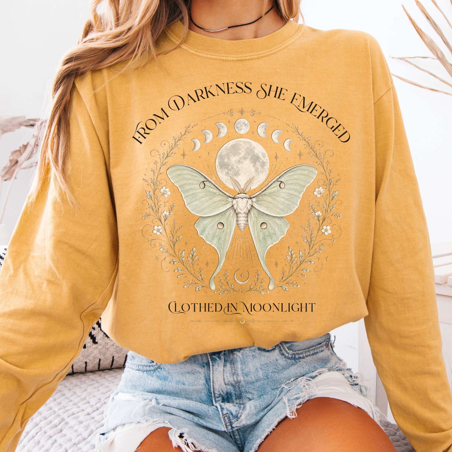 Long-sleeve Mustard / S From Darkness She Emerged Clothed in Moonlight Long Sleeve The Mystic Eden