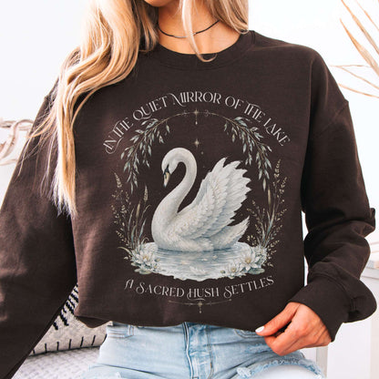 Sweatshirt Dark Chocolate / S In The Quiet Mirror Swan Crewneck Sweatshirt The Mystic Eden