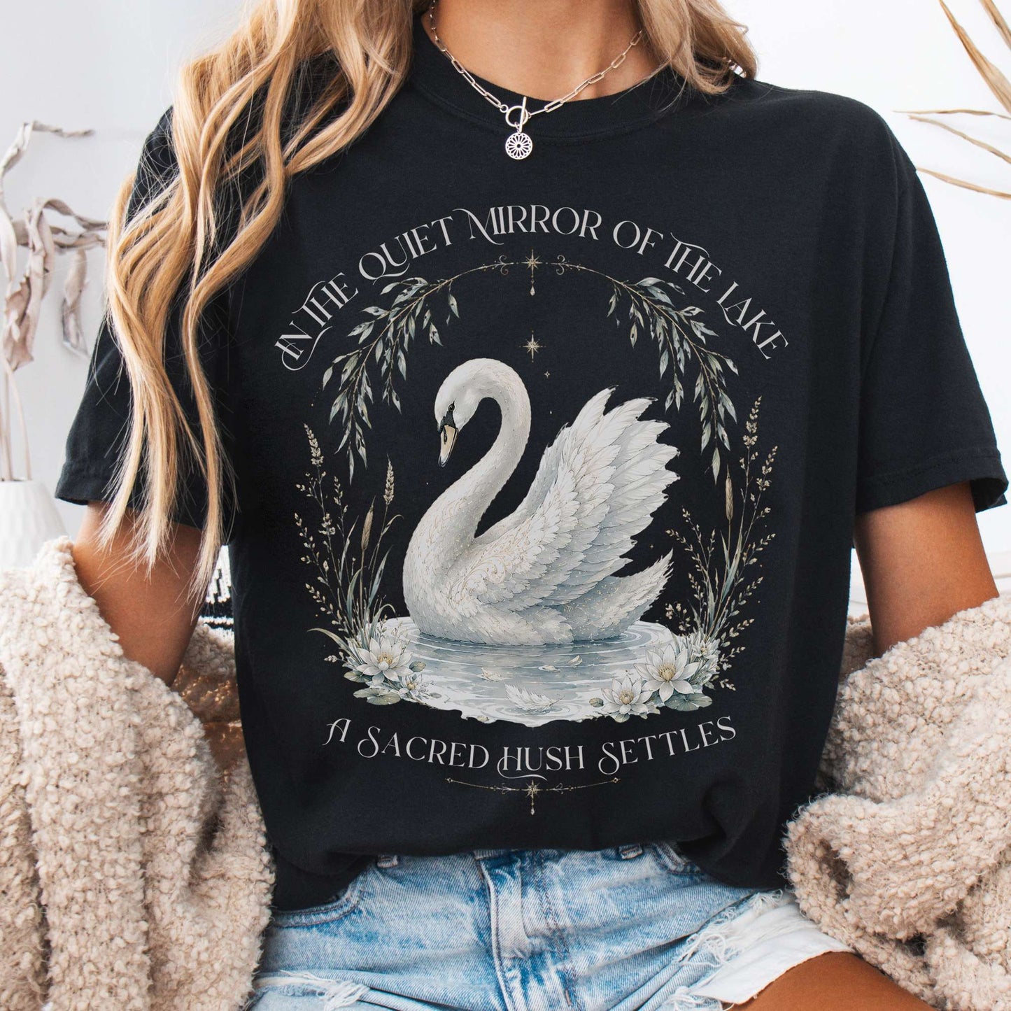 T-Shirt Black / S In The Quiet Mirror Swan T-Shirt The Mystic Eden